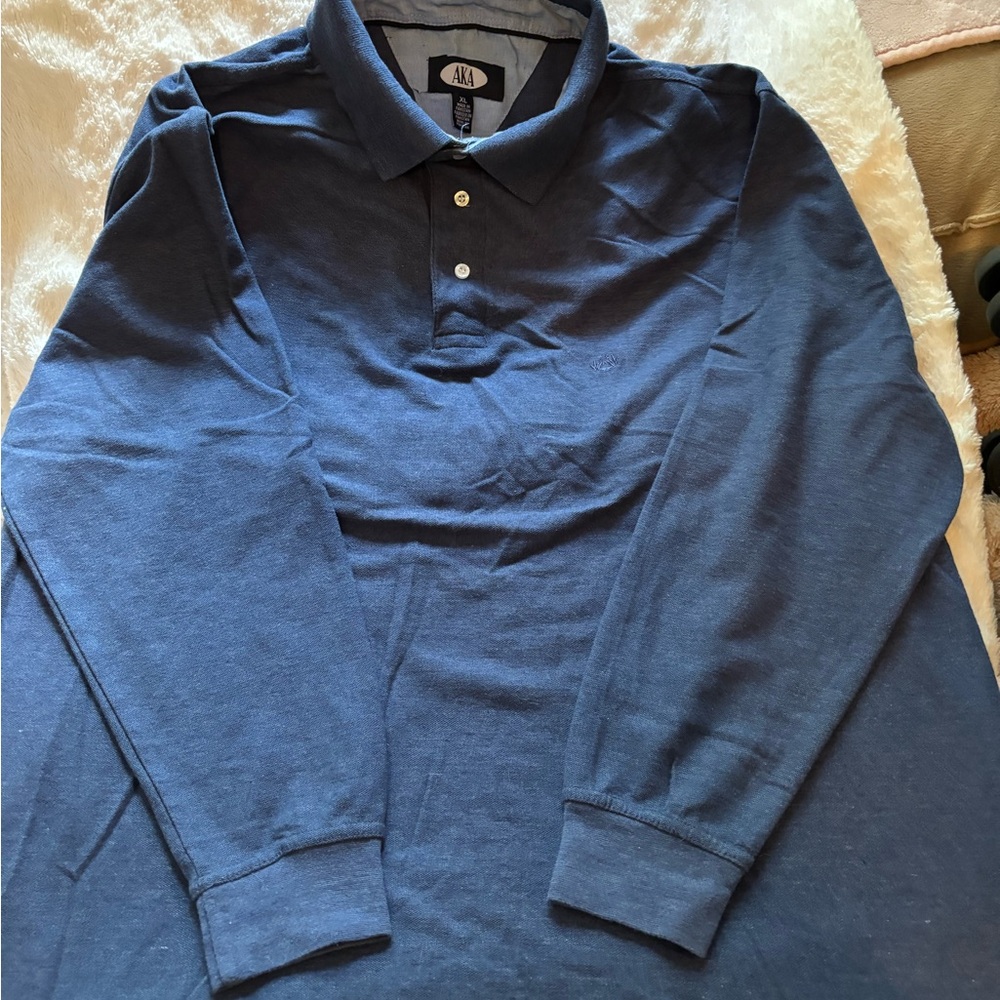 AKA New York Blue Polo Shirt Long Sleeve Cotton